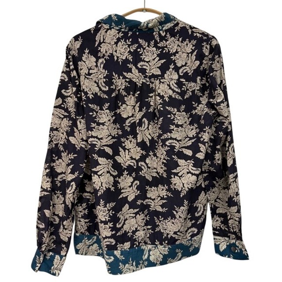 Sundance Floral Print Button Up Shirt Navy Blue Size Small Contrast Trim Boho - Picture 5 of 8